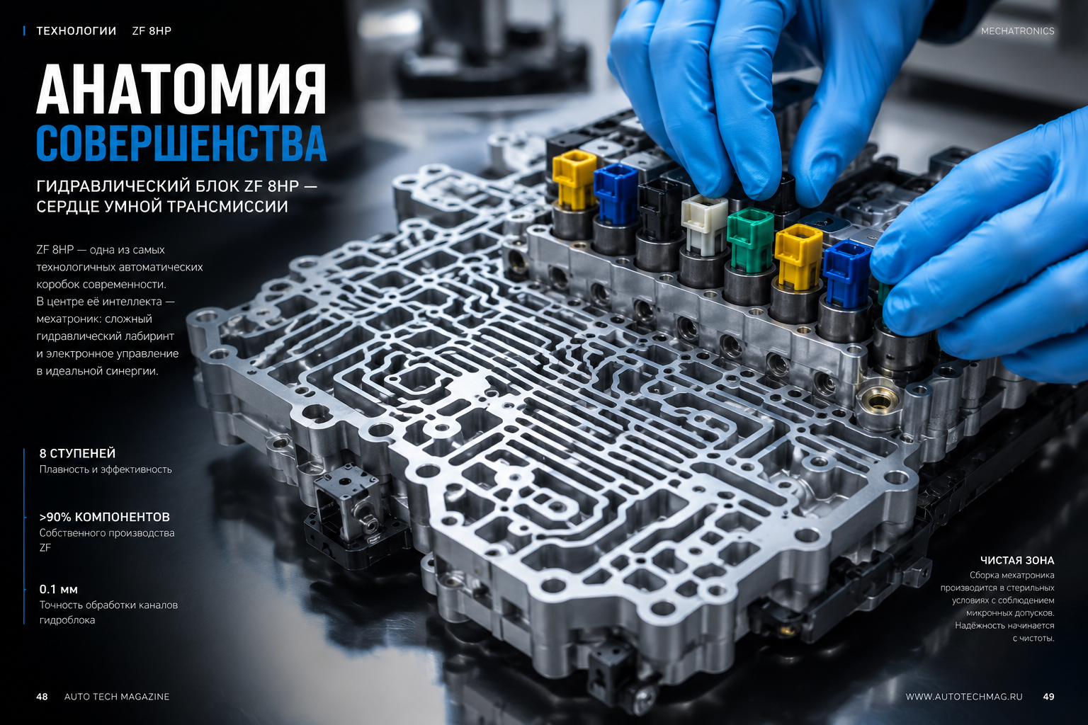 Установка электромагнитных соленоидов в гидроблок мехатроника АКПП ZF